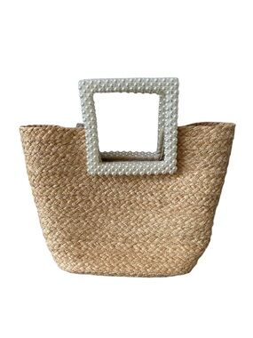 Boutique Pearl Handle Straw Basket Tote Bag | Coquette Cottagecore Summer Beach